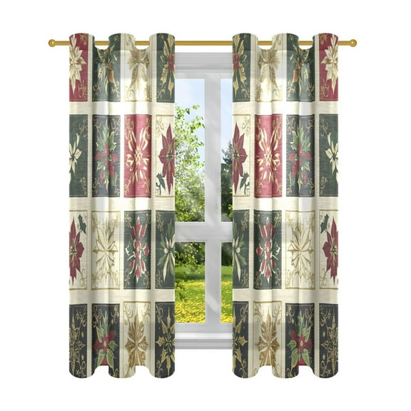 BZSMCE Window Curtain Panels Fashion Festive Poinsettia Quilt Printed 63x42in/63x52in