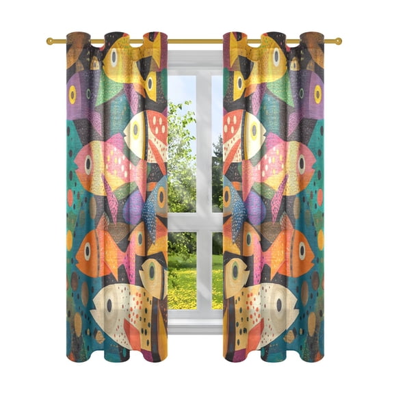 BZSMCE Window Curtain Panels Fashion Fish Parade Printed 63x42in/63x52in