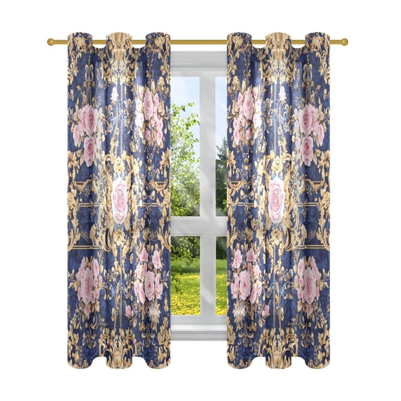 BZSMCE Window Curtain Panels Fashion Floral Damask Printed 63x42in/63x52in