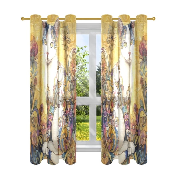 BZSMCE Window Curtain Panels Fashion Floral Harmony Printed 63x42in/63x52in