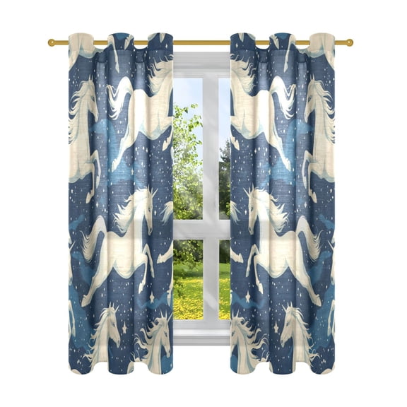 BZSMCE Window Curtain Panels Fashion Galloping Unicorns Printed 63x42in/63x52in