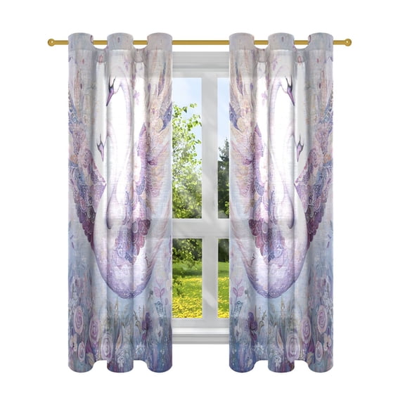 BZSMCE Window Curtain Panels Fashion Graceful Swans in Bloom Printed 63x42in/63x52in