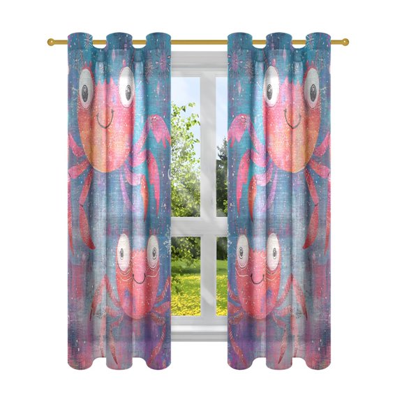 BZSMCE Window Curtain Panels Fashion Happy Crustaceans Printed 63x42in/63x52in