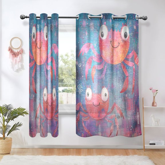 BZSMCE Window Curtain Panels Fashion Happy Crustaceans Printed 63x42in/63x52in