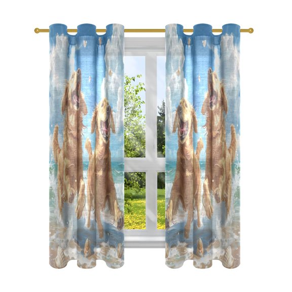 BZSMCE Window Curtain Panels Fashion Joyful Goldens Making Waves Printed 63x42in/63x52in