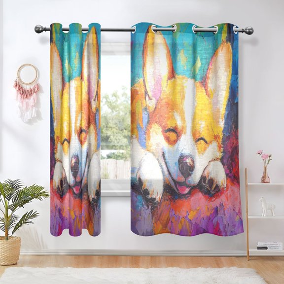 BZSMCE Window Curtain Panels Fashion Lazy Days Of A Happy Corgies Printed 63x42in/63x52in