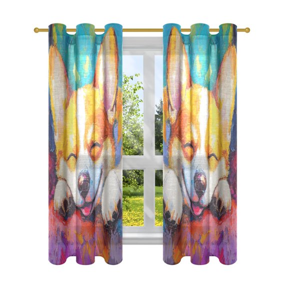 BZSMCE Window Curtain Panels Fashion Lazy Days Of A Happy Corgies Printed 63x42in/63x52in