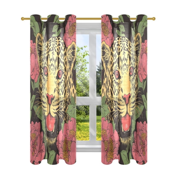 BZSMCE Window Curtain Panels Fashion Leopard Among Printed 63x42in/63x52in