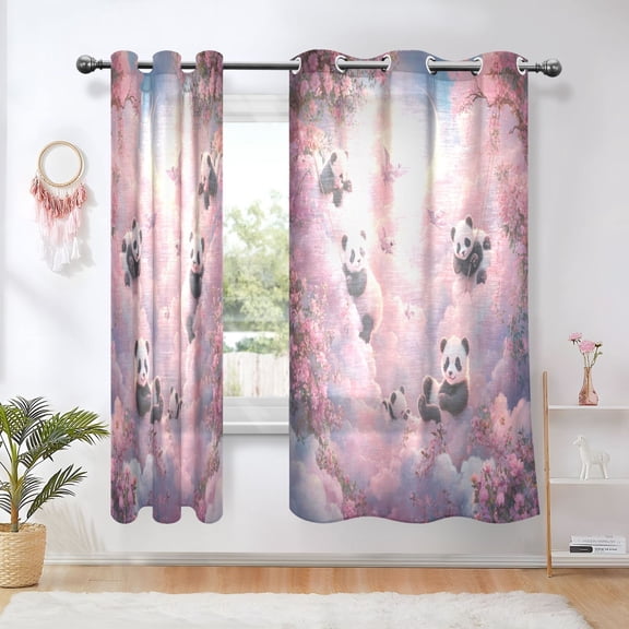 BZSMCE Window Curtain Panels Fashion Panda Playground Printed 63x42in/63x52in