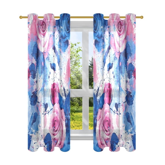 BZSMCE Window Curtain Panels Fashion Pink and Blue Roses Rrt Printed 63x42in/63x52in