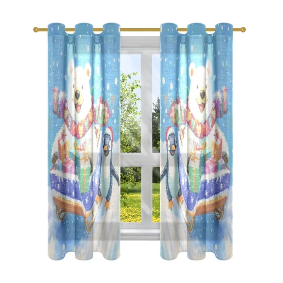 BZSMCE Window Curtain Panels Fashion Polar Bear and Penguin Printed 63x42in/63x52in