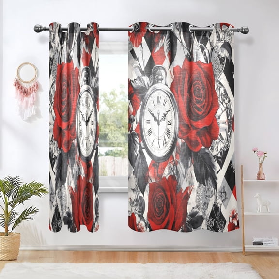 BZSMCE Window Curtain Panels Fashion Red Rose Reverie Printed 63x42in/63x52in