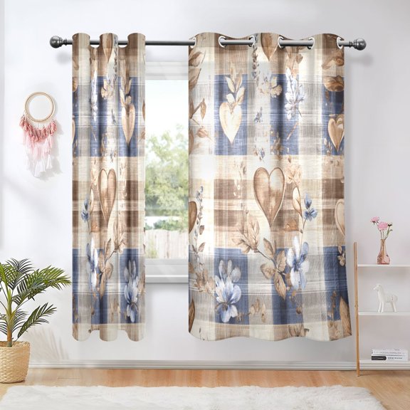 BZSMCE Window Curtain Panels Fashion Rustic Hearts and Floral Harmony Printed 63x42in/63x52in