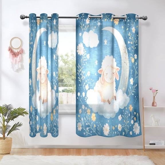 BZSMCE Window Curtain Panels Fashion Sheep Resting on Clouds Printed 63x42in/63x52in