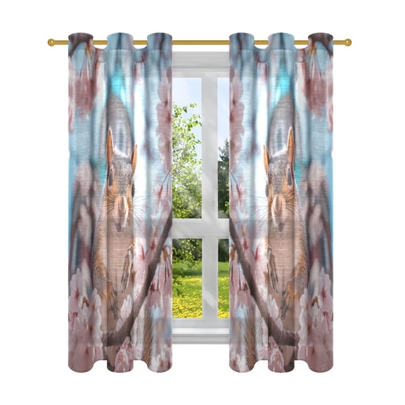 BZSMCE Window Curtain Panels Fashion Squirrel's Spring Smile Printed 63x42in/63x52in