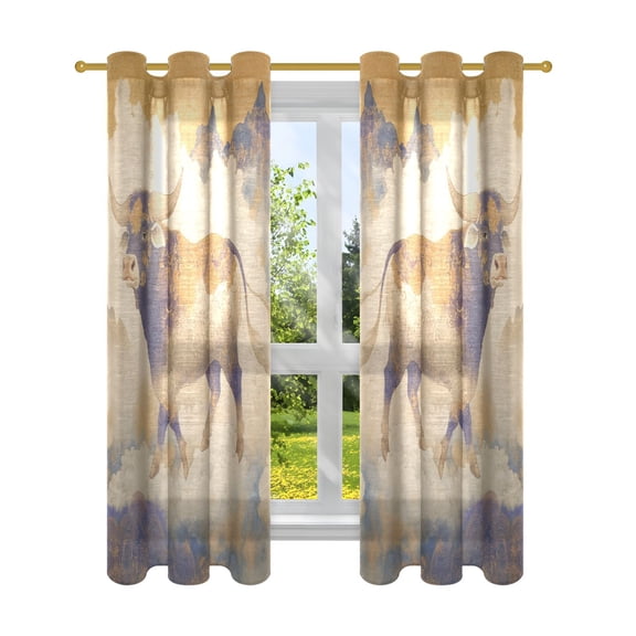 BZSMCE Window Curtain Panels Fashion The Ethereal Bull Printed 63x42in/63x52in
