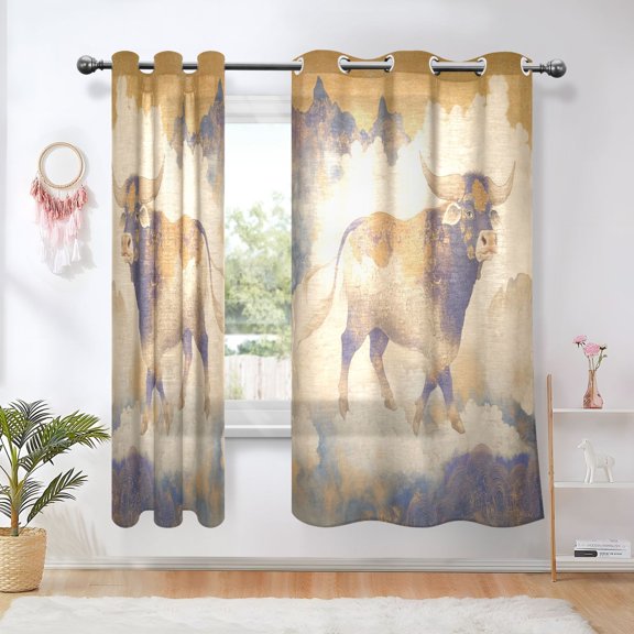 BZSMCE Window Curtain Panels Fashion The Ethereal Bull Printed 63x42in/63x52in