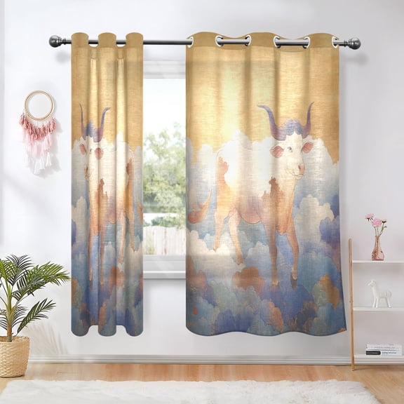 BZSMCE Window Curtain Panels Fashion The Golden Bull Printed 63x42in/63x52in