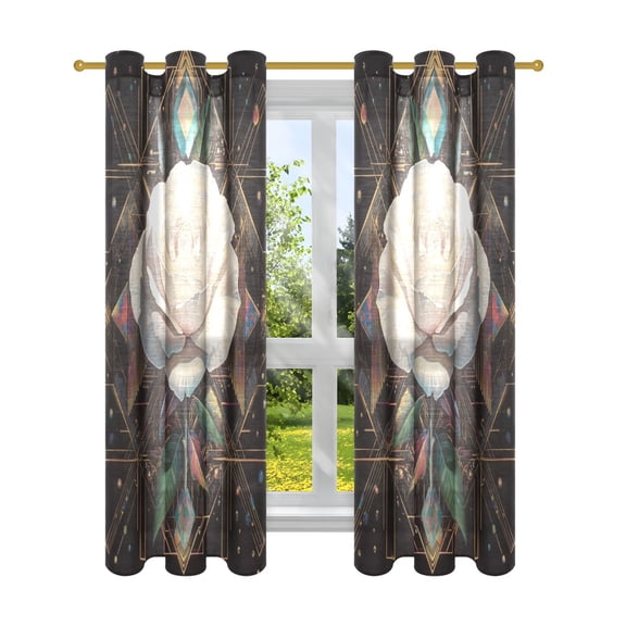 BZSMCE Window Curtain Panels Fashion The White Rose Printed 63x42in/63x52in