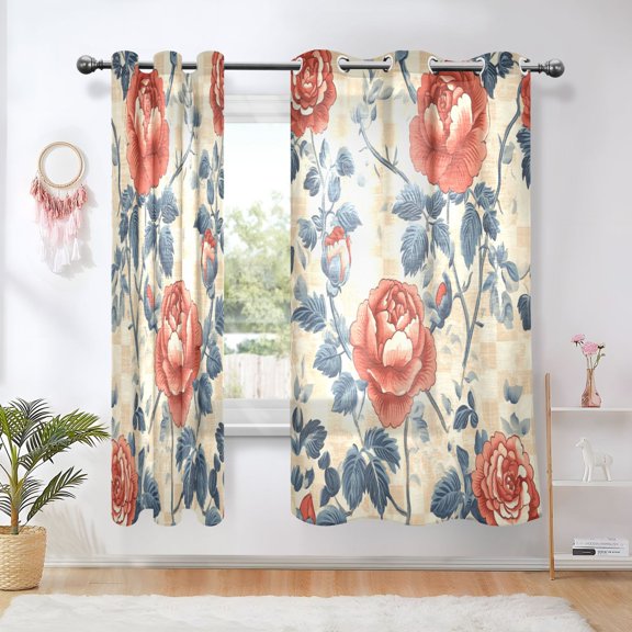 BZSMCE Window Curtain Panels Fashion Timeless Rose Garden Printed 63x42in/63x52in
