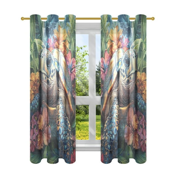 BZSMCE Window Curtain Panels Fashion Tropical Turtle Escape Printed 63x42in/63x52in