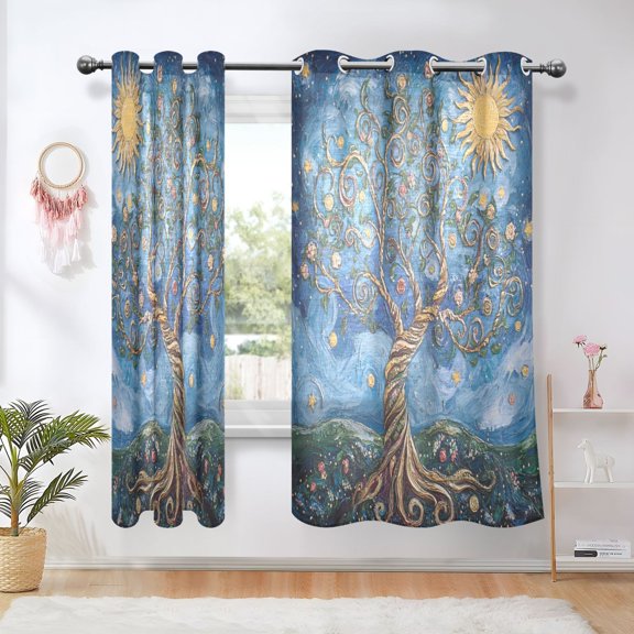 BZSMCE Window Curtain Panels Fashion Twisted Moonlit Tree Printed 63x42in/63x52in