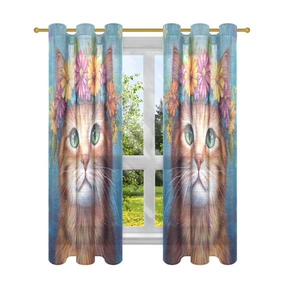 BZSMCE Window Curtain Panels Fashion Whimsical Whiskers Printed 63x42in/63x52in