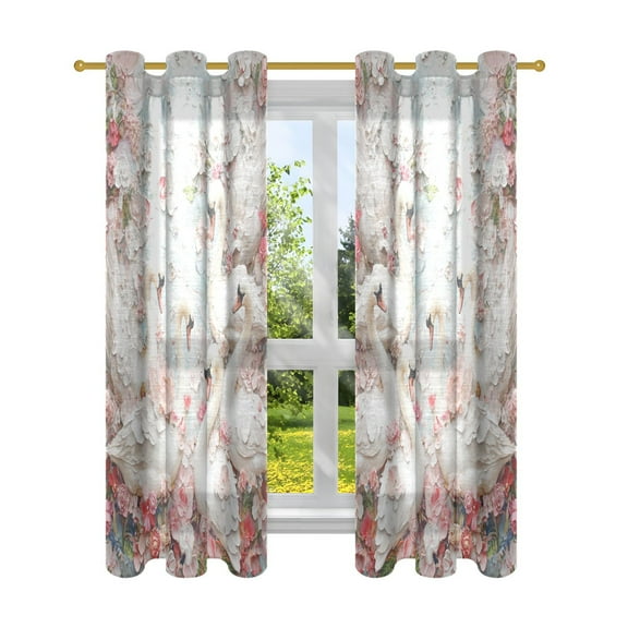 BZSMCE Window Curtain Panels Fashion White Swans Printed 63x42in/63x52in