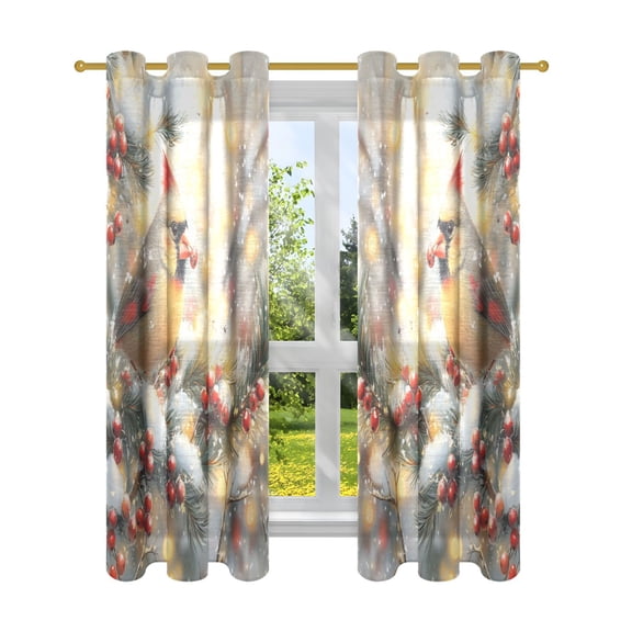 BZSMCE Window Curtain Panels Fashion Winter Cardinal Printed 63x42in/63x52in