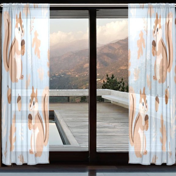 BZSMCE Window Curtain Panels Set Of 2 In Acorn Squirrel Printed