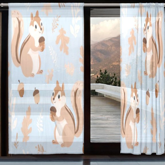 BZSMCE Window Curtain Panels Set Of 2 In Acorn Squirrel Printed