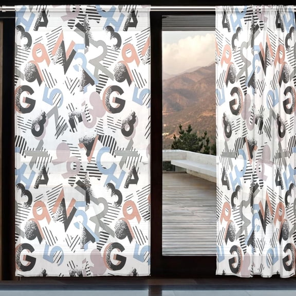 BZSMCE Window Curtain Panels Set Of 2 In Alphabet Chaos Collage Printed