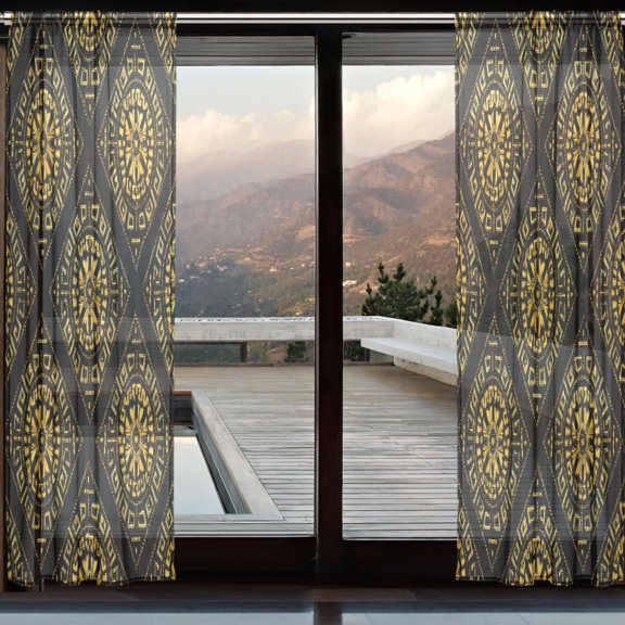 BZSMCE Window Curtain Panels Set Of 2 In Ancient Gold Tiles Printed