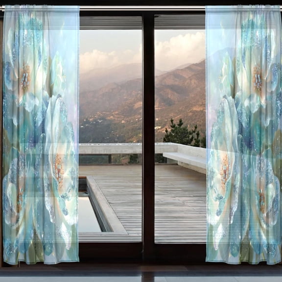BZSMCE Window Curtain Panels Set Of 2 In Aqua Crystal Blossoms Printed