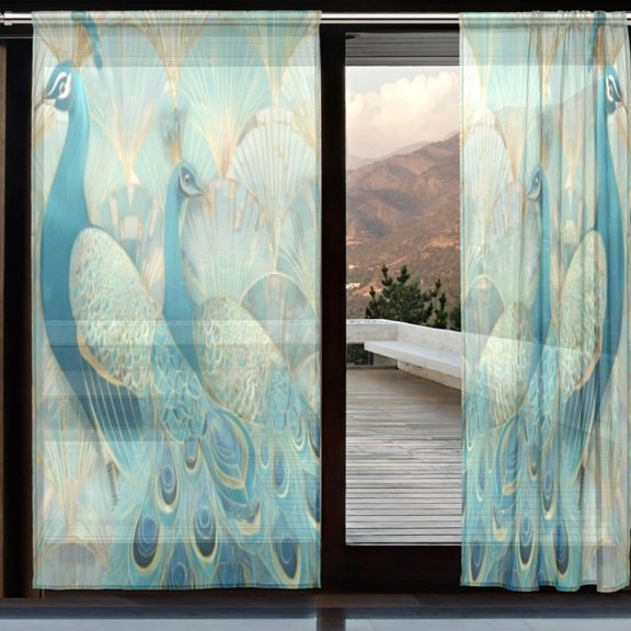 BZSMCE Window Curtain Panels Set Of 2 In Art Deco Peacock Duet Printed