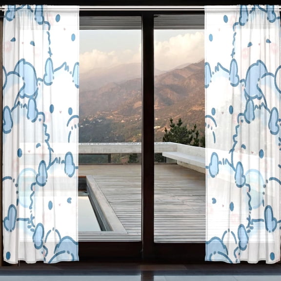 BZSMCE Window Curtain Panels Set Of 2 In Azure Cuddle Cloud Printed