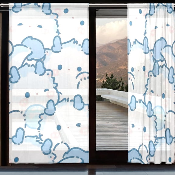 BZSMCE Window Curtain Panels Set Of 2 In Azure Cuddle Cloud Printed