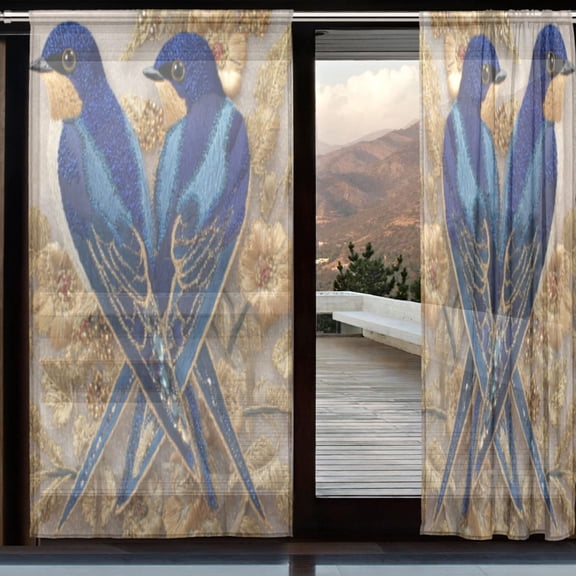 BZSMCE Window Curtain Panels Set Of 2 In Azure Duet Printed