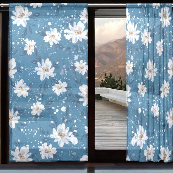 BZSMCE Window Curtain Panels Set Of 2 In Azure Floral Serenity Printed