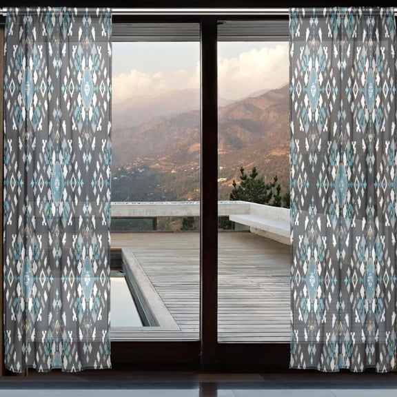 BZSMCE Window Curtain Panels Set Of 2 In Azure Ice Crystal Printed