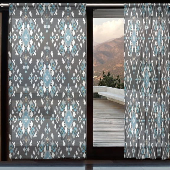 BZSMCE Window Curtain Panels Set Of 2 In Azure Ice Crystal Printed