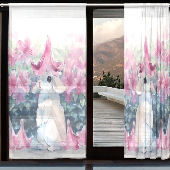 BZSMCE Window Curtain Panels Set Of 2 In Bloom Bunny Nook Printed