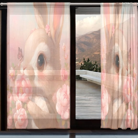 BZSMCE Window Curtain Panels Set Of 2 In Blush Bloom Bunny Printed