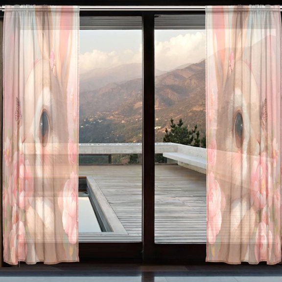 BZSMCE Window Curtain Panels Set Of 2 In Blush Bloom Bunny Printed