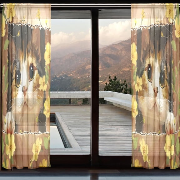 BZSMCE Window Curtain Panels Set Of 2 In Cat Cardboard Box Printed