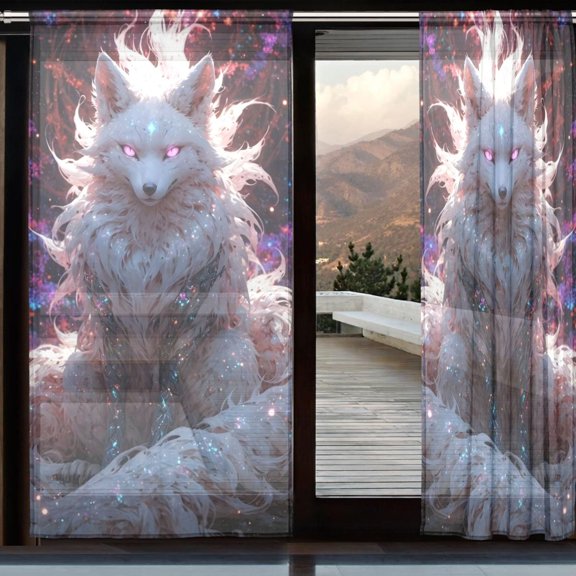 BZSMCE Window Curtain Panels Set Of 2 In Celestial Glow Fox Printed