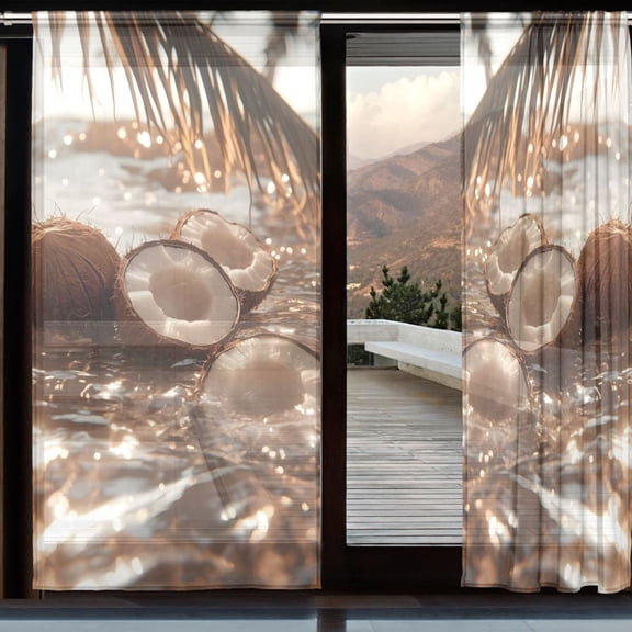BZSMCE Window Curtain Panels Set Of 2 In Coconut Beach Printed