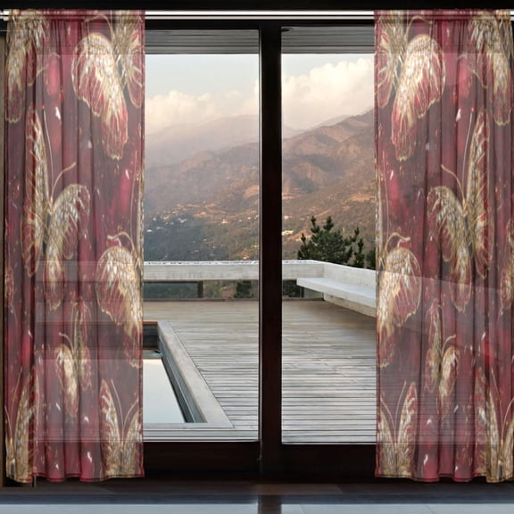 BZSMCE Window Curtain Panels Set Of 2 In Crimson Butterfly Tapestry Printed