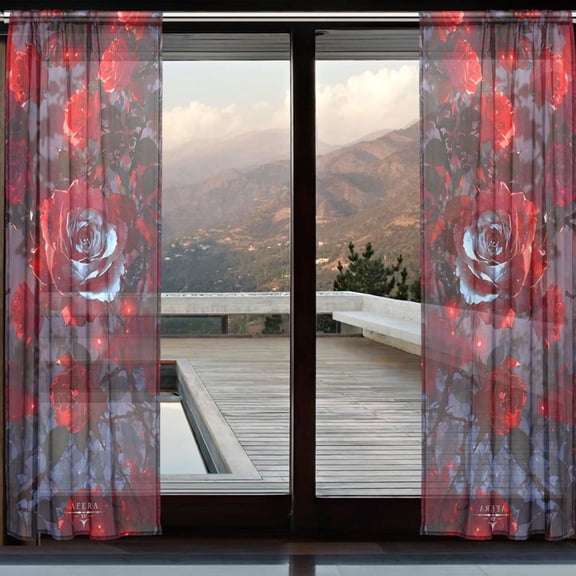 BZSMCE Window Curtain Panels Set Of 2 In Crimson Dark Roses Printed