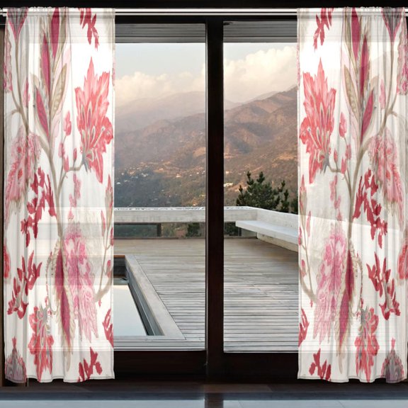 BZSMCE Window Curtain Panels Set Of 2 In Crimson Floral Printed